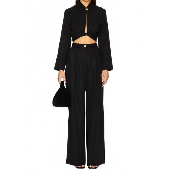 NEW MATTHEW BRUCH collared long sleeve wrap top in black - Picture 5 of 7